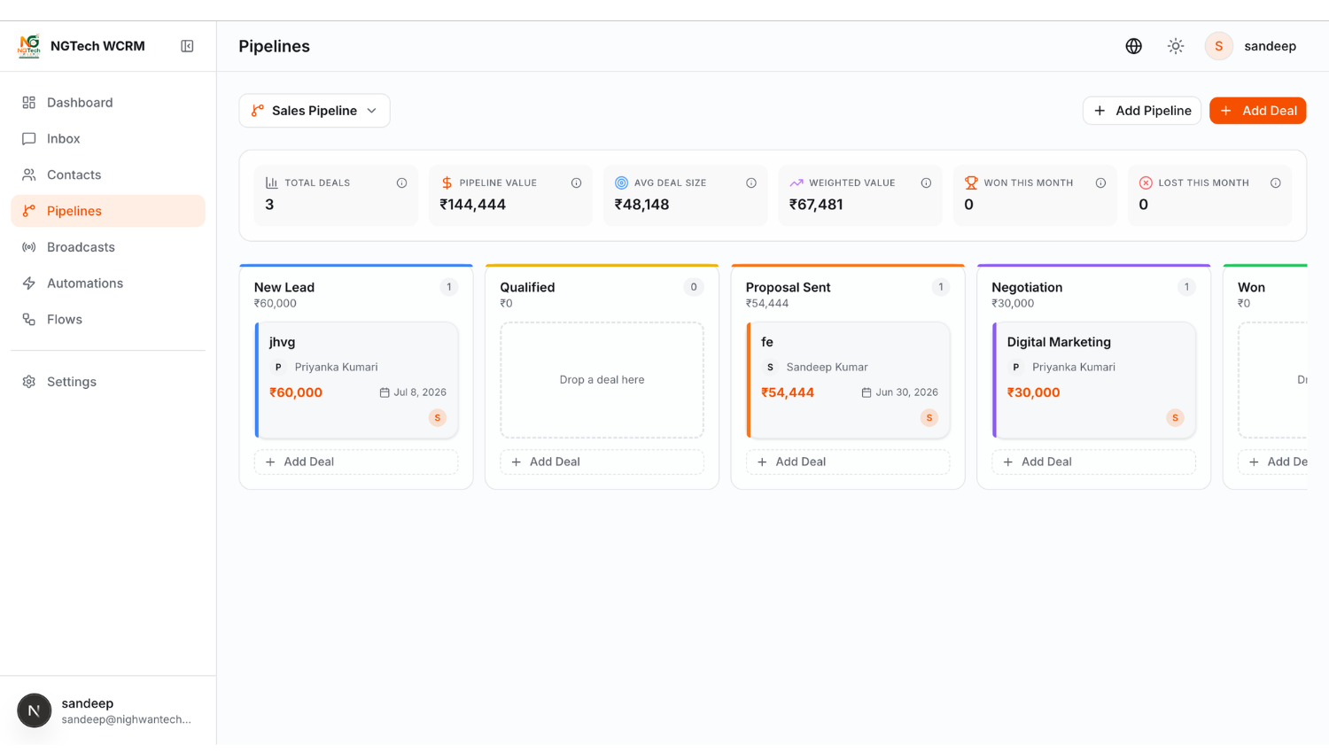 WCRM Visual Sales Kanban Pipeline